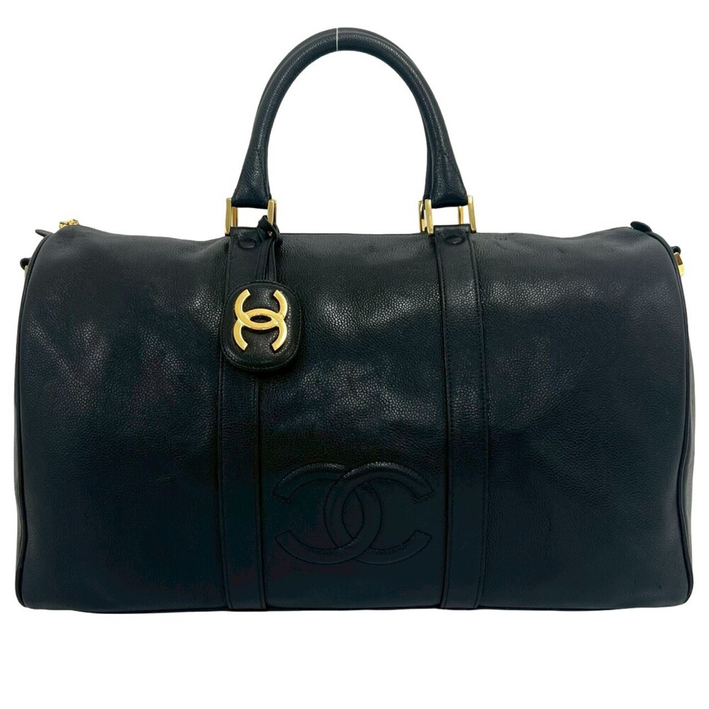 CHANEL Large Coco Caviar Skin 2-Way Boston Bag Shoulder Travel Black 09061
